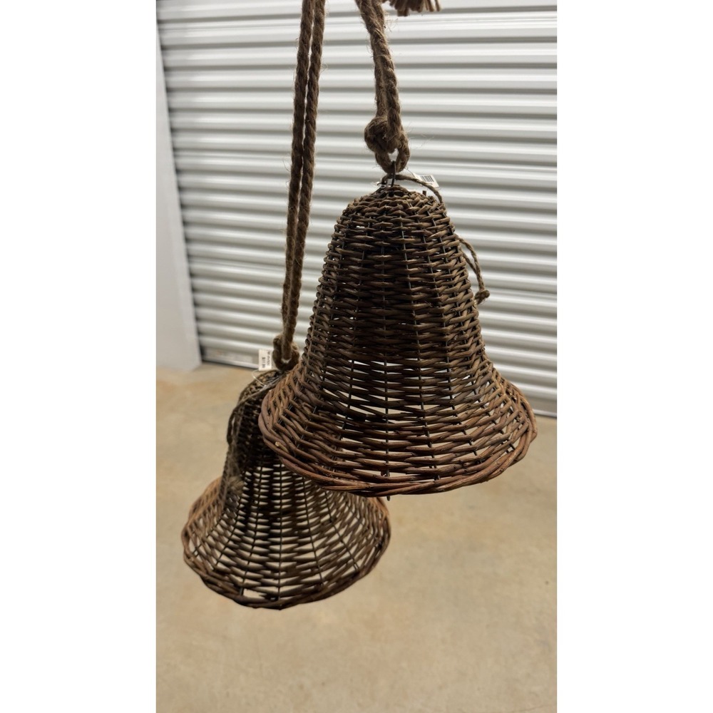 set/2 wicker Woven willow Bells new Farmhouse Rustic Natural Texture 9"